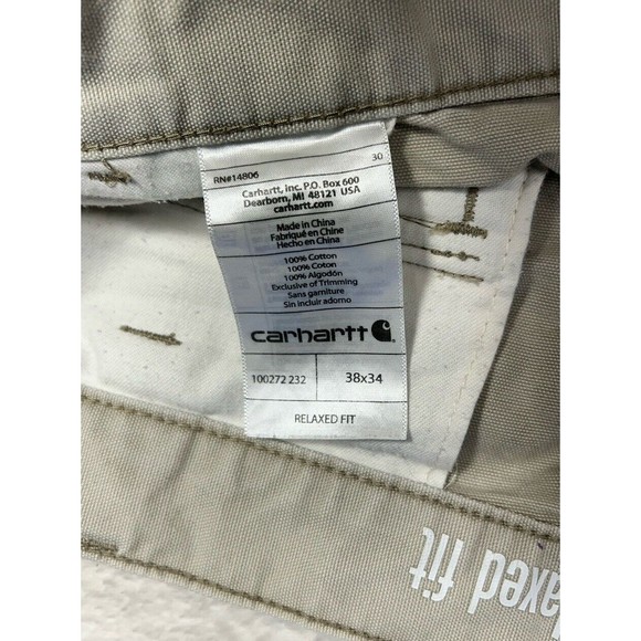 Carhartt Relaxed Fit Men's Size 38x33 Canvas Biege Tan Cargo Pants 100272-232 - Picture 4 of 12